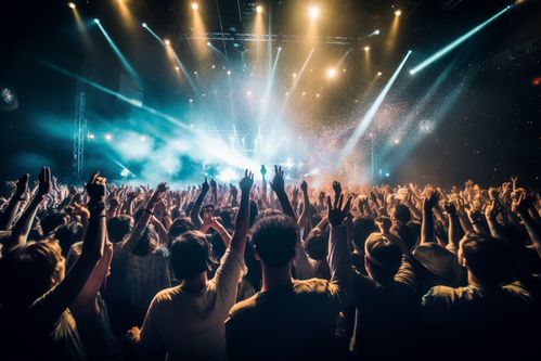 夜晚演唱會音樂節(jié)歡呼人群剪影人物攝影圖 攝影